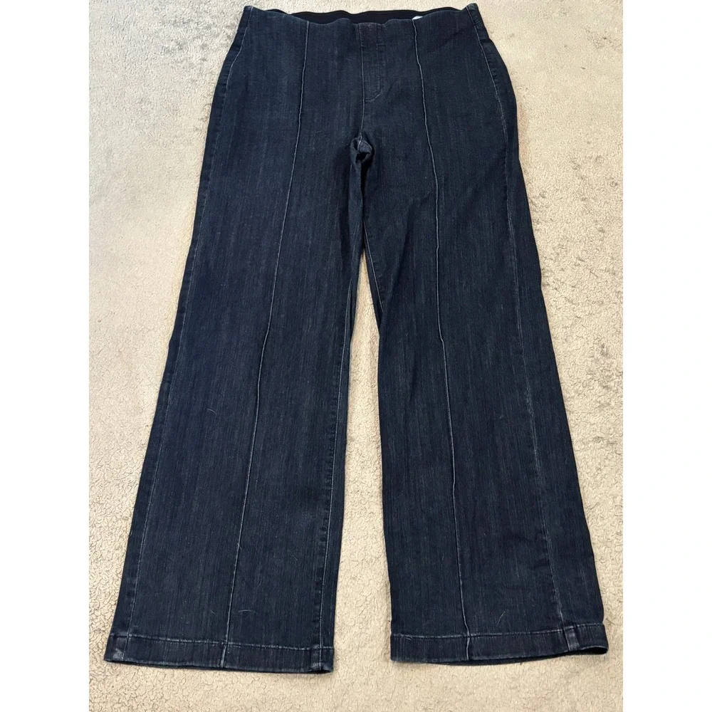 Chico's Dark Wash Wide Leg Denim Pull On Pants Front Seam Size 2T US 12T Tall